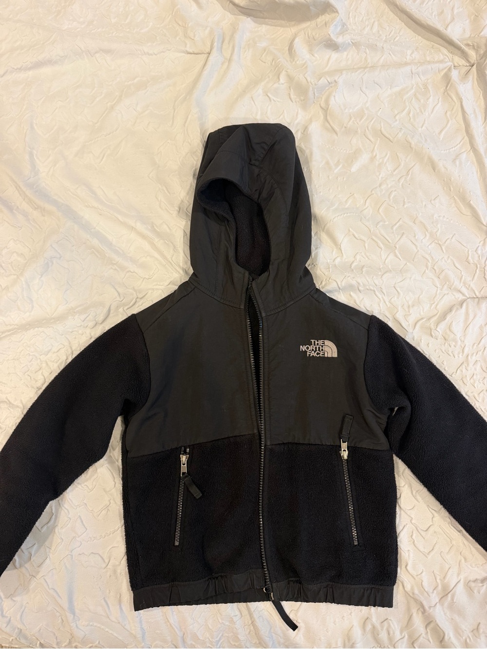 The North Face Denali Kids' Black Hooded Zip Fleece Jacket